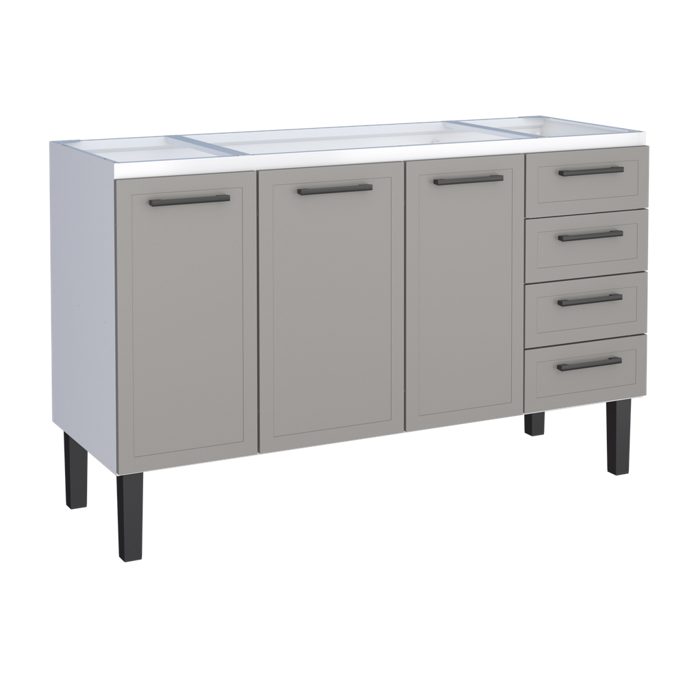 Gabinete Armario Cozinha Juno 1.50 Mt -3 Portas 4 Gavetas - 100% Aço -Cozimax - CINZA
