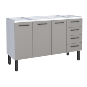Gabinete Armario Cozinha Juno 1.50 Mt -3 Portas  4 Gavetas - 100% Aço -Cozimax - CINZA