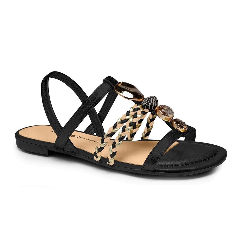 Sandália Feminina Dakota Rasteira Tiras Trançadas Pedraria