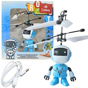 Robozinho Azul Brinquedo Voador Sensor De Mão Luz - Castela