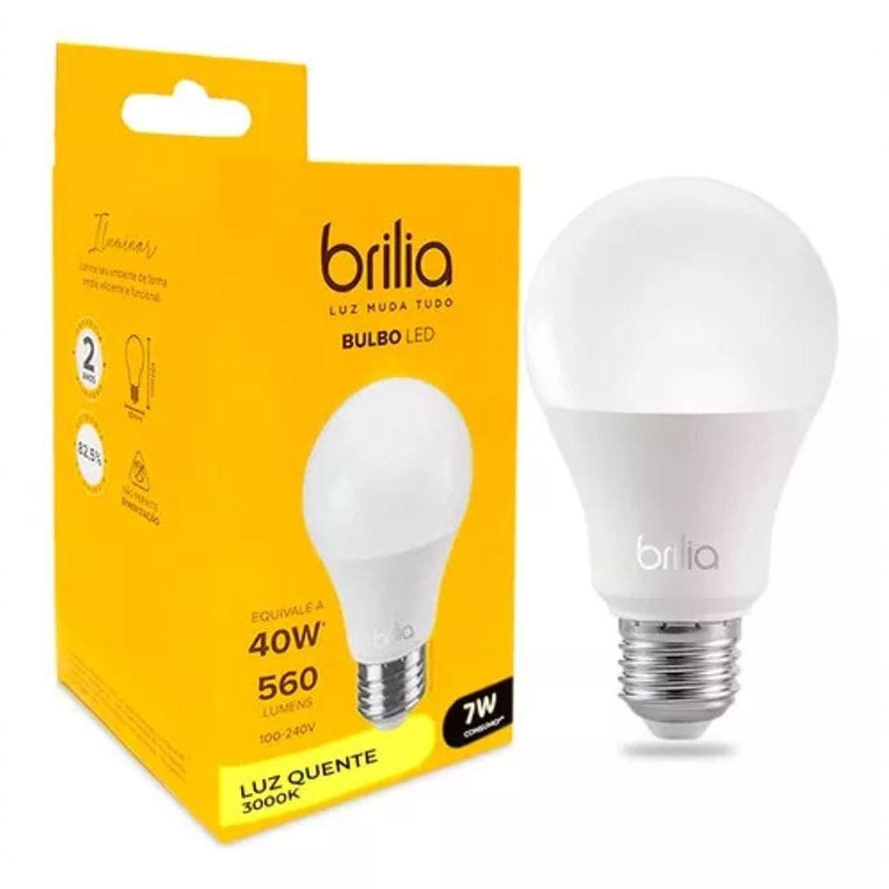 Lâmpada Led 7w Brilia Econômica Bivolt 560 Lúmens Luz Quente 3000k