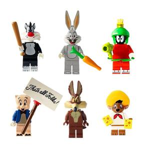Kit 6 Bonecos Looney Tunes Frajola Pernalonga Bloco De Montar