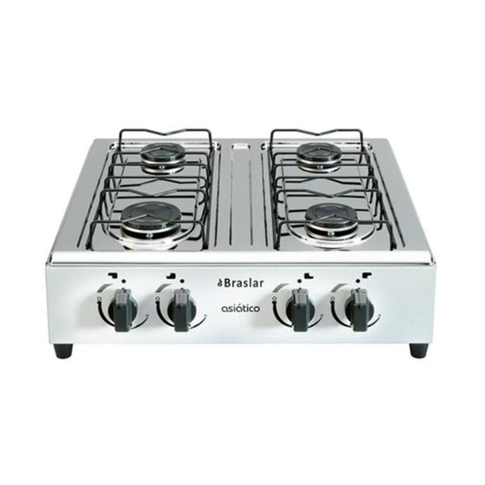 Fogão Portátil de Mesa 4 Bocas Asiático Jr Braslar à Gás Branco