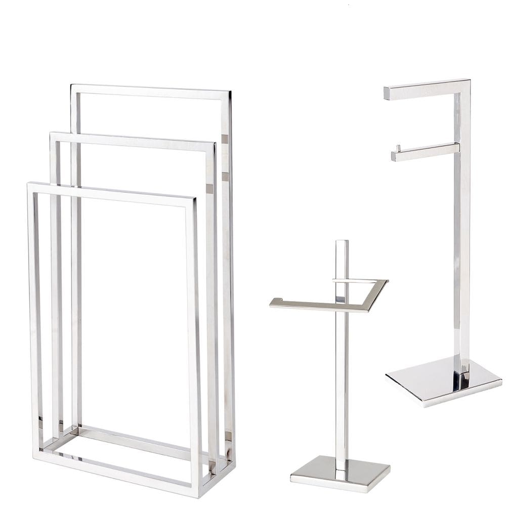 KIT de Acessórios com 3 peças em aço inox Polido Linha Larissa com toalheiro de piso triplo