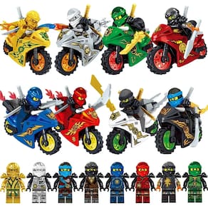 Kit 8 Bonecos Ninjago Com Moto Blocos De Montar