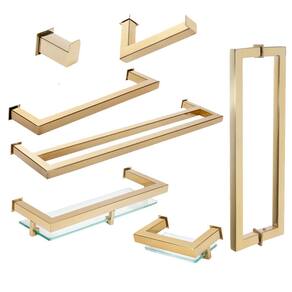 Kit de Acessórios Para Banheiro com 7 Peças com Toalheiro Duplo em Aço Inox Dourado Linha Larissa Stainless