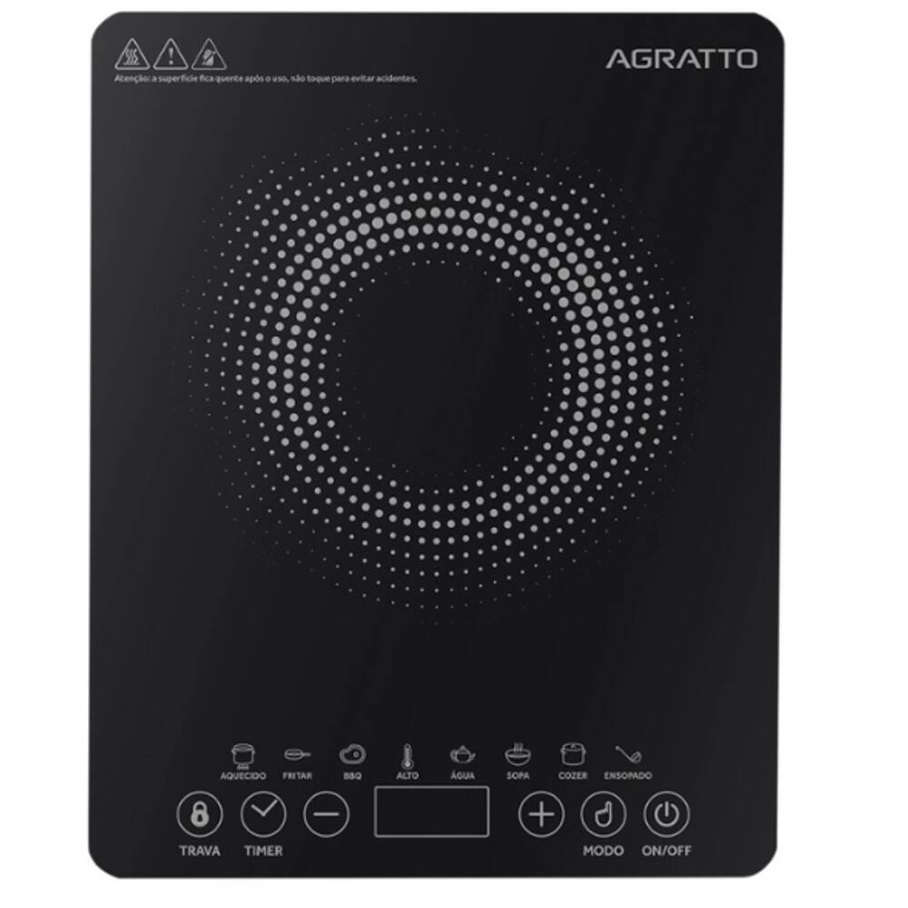 COOKTOP DE INDUCAO ITALIANO AGRATTO 1200W Painel Digital 127V