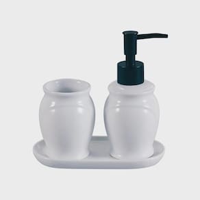 Conjunto 3 Peças P/ Banheiro Cerâmica Paris Branco e Preto