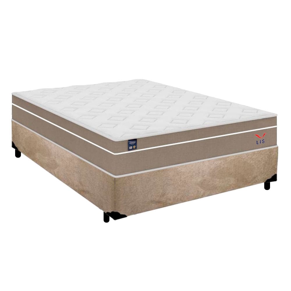 Cama Box Casal Suede + Colchão Molas Ensacadas Lis Plumatex Airtech 138x188x65