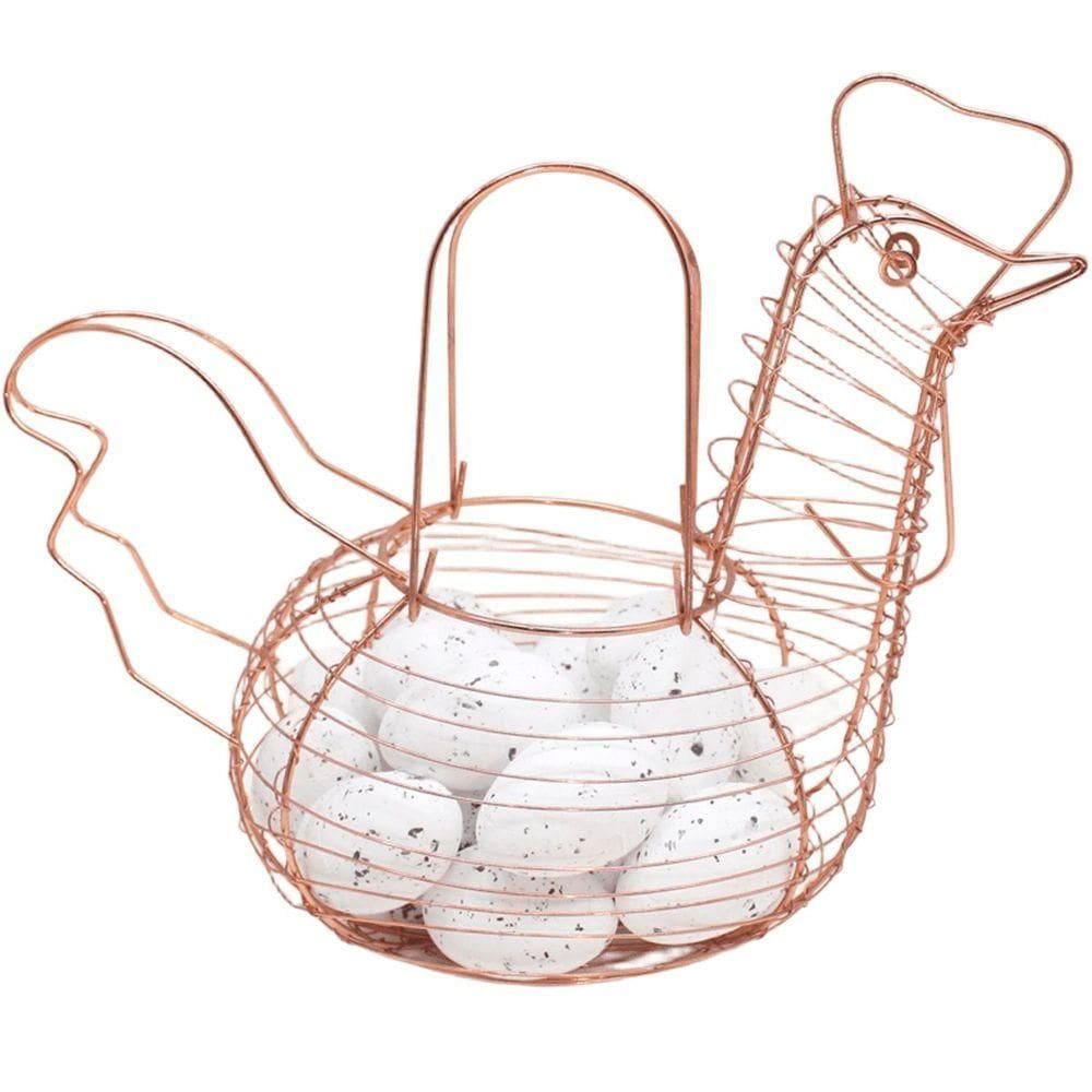 Cesto Galinha Porta Ovos Decorativo Aramado 18 Ovos Branco