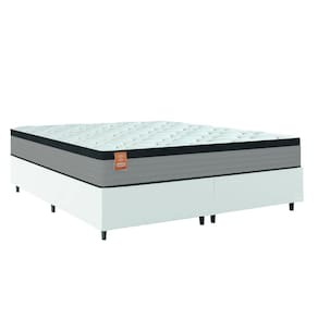 Cama Box Colchão Casal Queen Molas Ensacadas Real 158x198x65cm Linho Branco / Preto Inducol