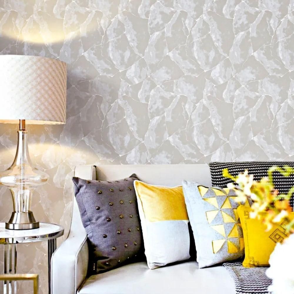 Papel De Parede Vip Pedra Bege E Prata Vip1006