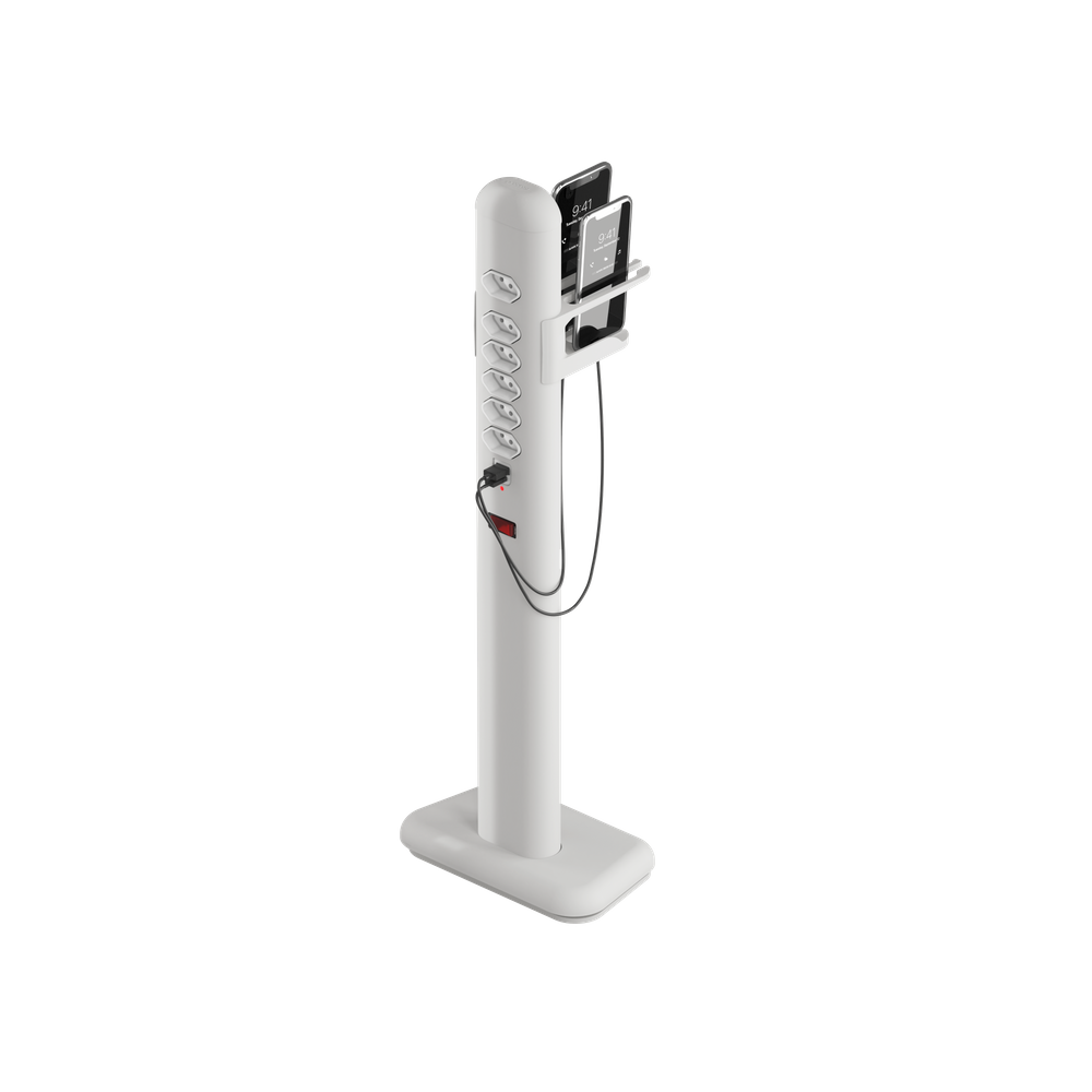 Totem Elétrico Bivolt Com 6 Tomadas E 2 Saídas USB E USB-C Octoo EASYPLUG-USB-C (Branco)