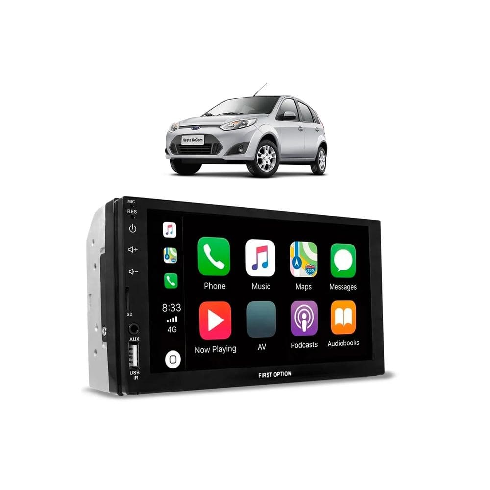 Kit Multimídia Fiesta 2005 até 2014 7 Pol CarPlay AndroidAuto USB SD Radio - FirstOption 8100