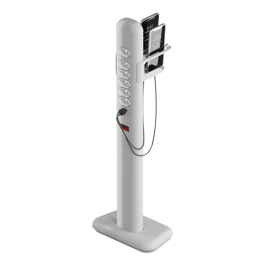 Totem Elétrico Bivolt Com 6 Tomadas E 2 Saídas USB E USB-C Octoo EASYPLUG-USB-C (Prateado)