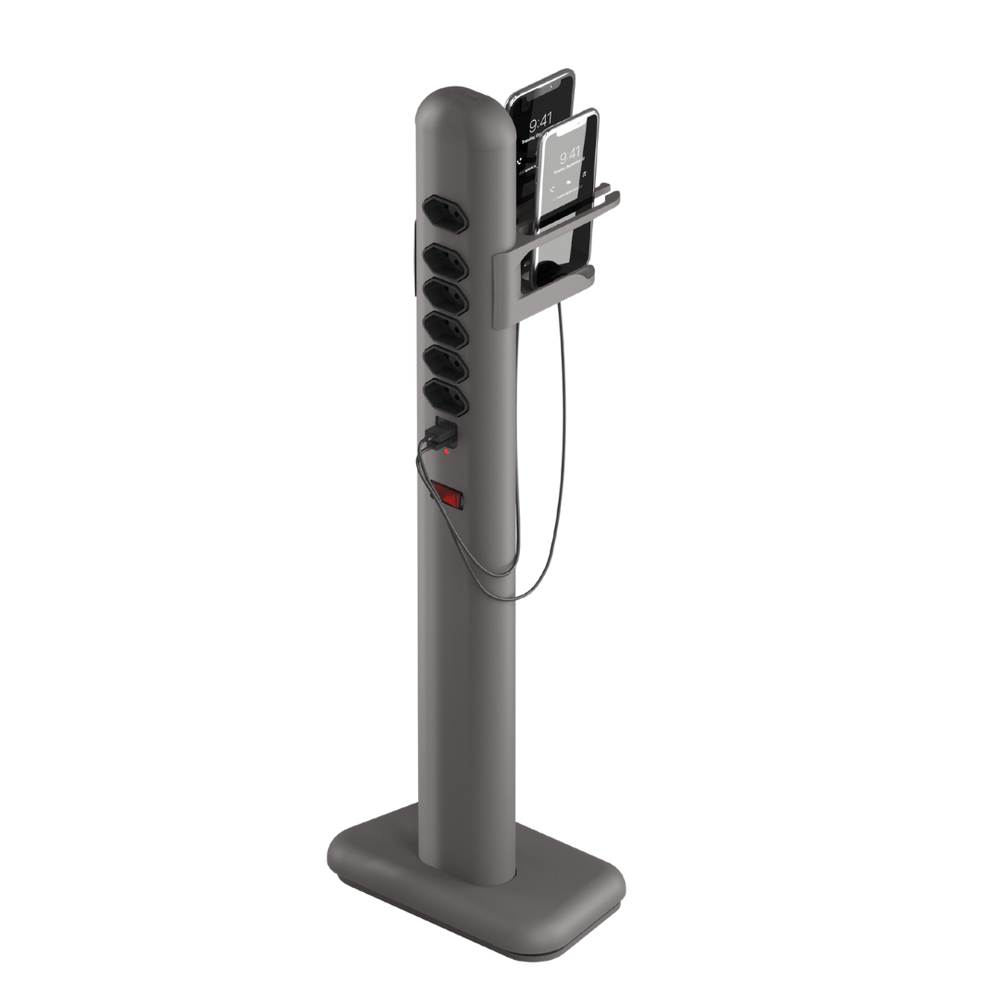 Totem Elétrico Bivolt Com 6 Tomadas E 2 Saídas USB E USB-C Octoo EASYPLUG-USB-C (Titanium)