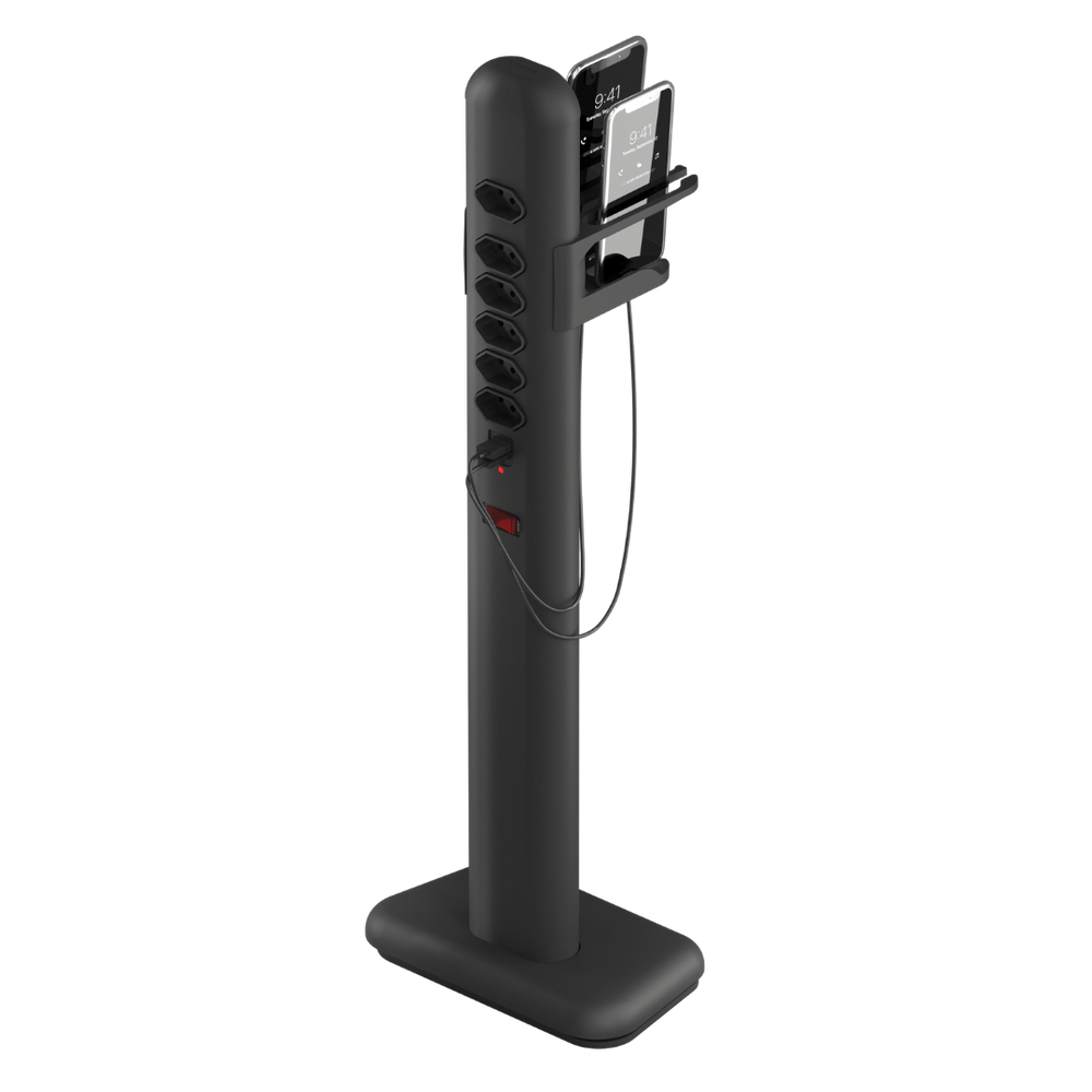 Totem Elétrico Bivolt Com 6 Tomadas E 2 Saídas USB E USB-C Octoo EASYPLUG-USB-C (Preto)