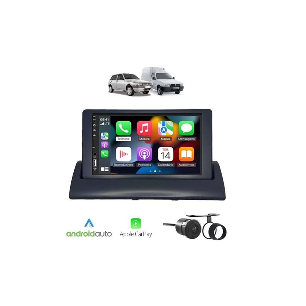 Kit Multimídia Uno Mille Fiorino 94 a 2013 Mold Cinza 7 Pol CarPlay AndroidAuto - FirstOption 8100