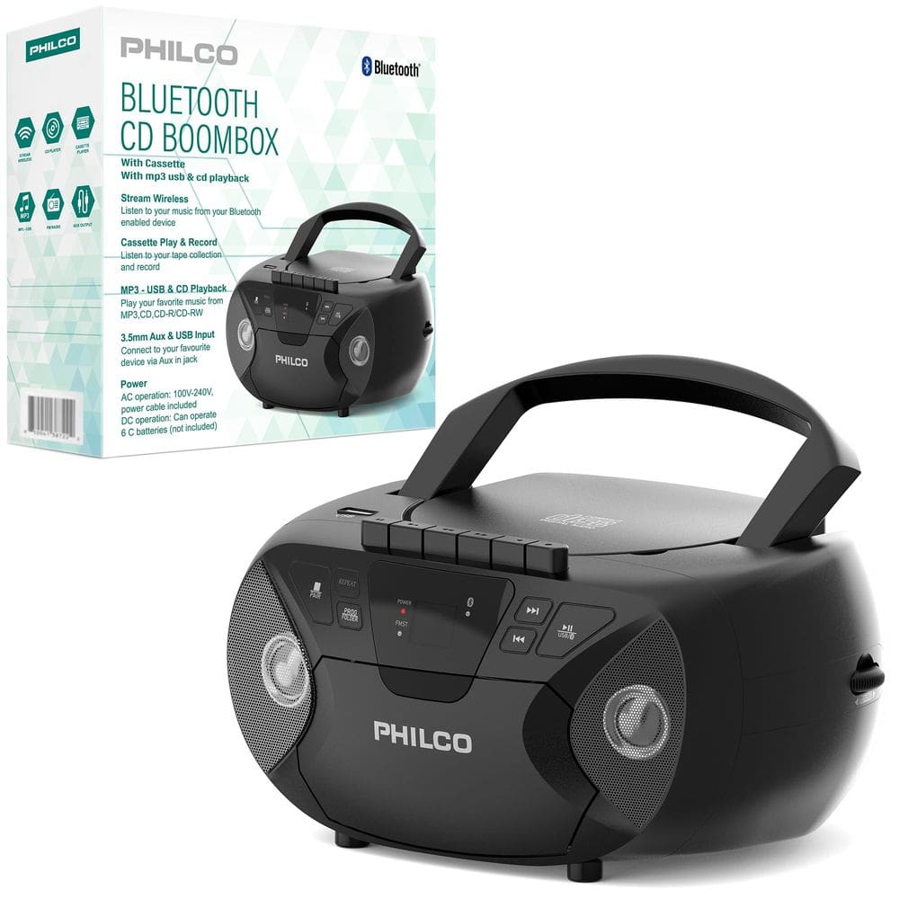 Leitor de CD portátil Boombox Leitor de cassetes Combo Philco