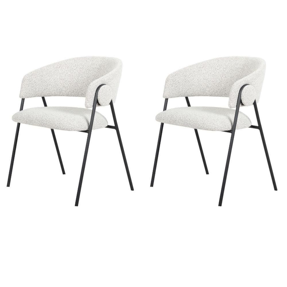 Kit 2 Cadeiras com Braços Toulouse Júlia Mara Fratini Tecido Bouclé Cinza Base Aço Carbono Preto