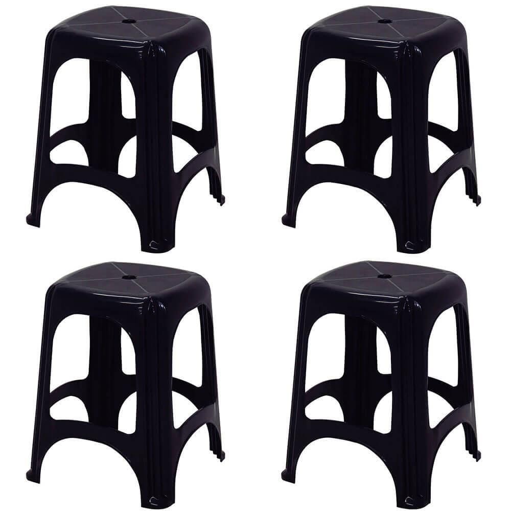 4 Banquetas Tramontina Niterói ECO em Polipropileno Preto 45cm 92411009