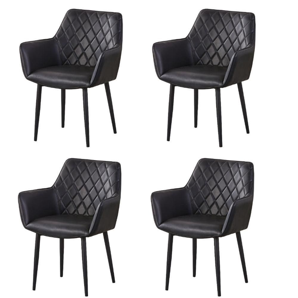 Kit 4 Cadeiras com Braços Marrakesh Fratini Estofado Matelassê (PU) Preto Base Aço Carbono Preto