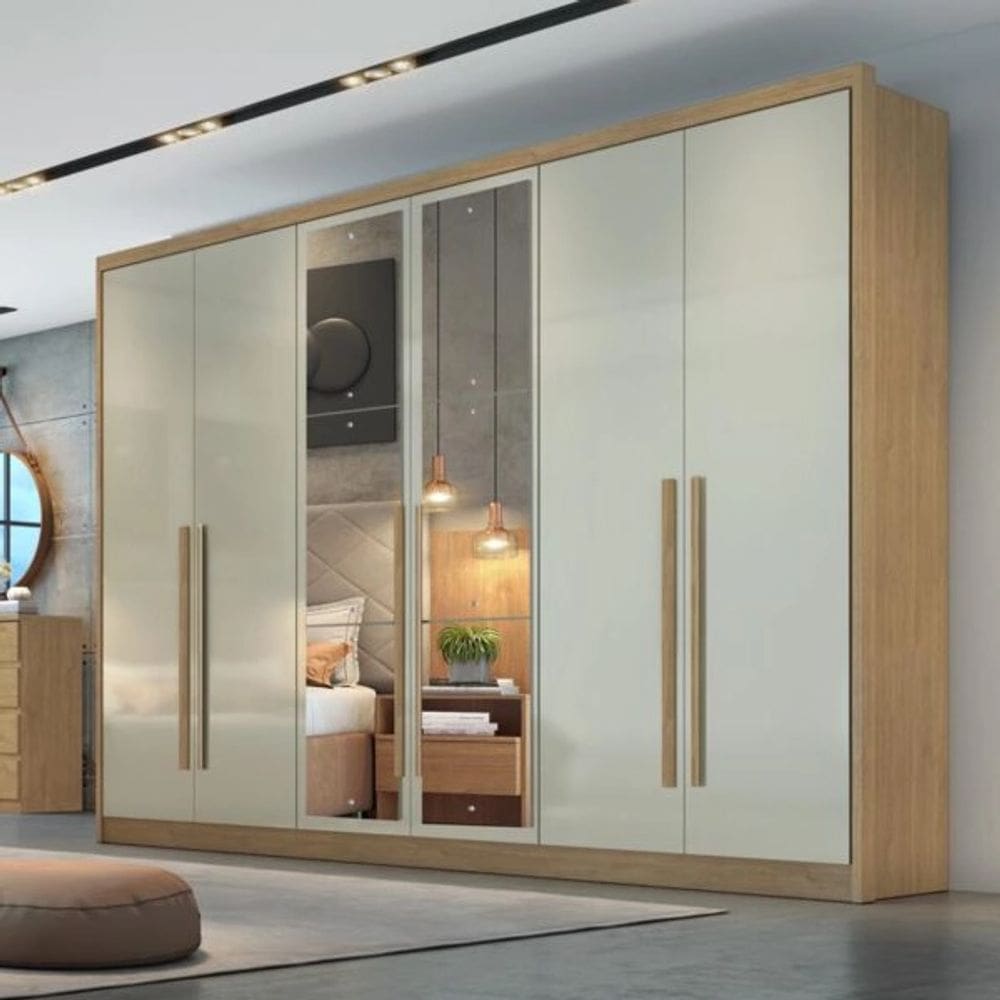 Guarda Roupa Casal 6 Portas 8 Gavetas Com Espelho Robust - Novo Horizonte