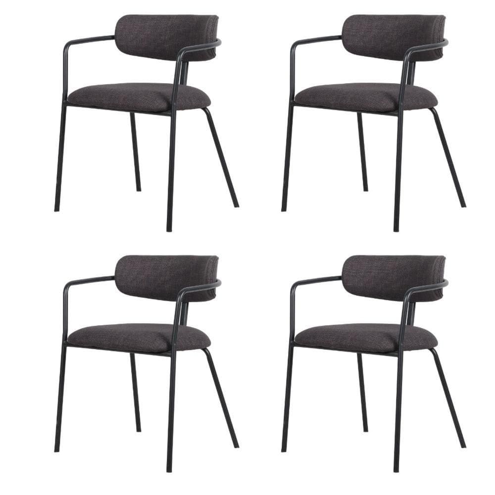 Kit 4 Cadeiras Girona com Braços Fratini Encosto Assento Tecido Grafite Estrutura Aço Carbono Preto