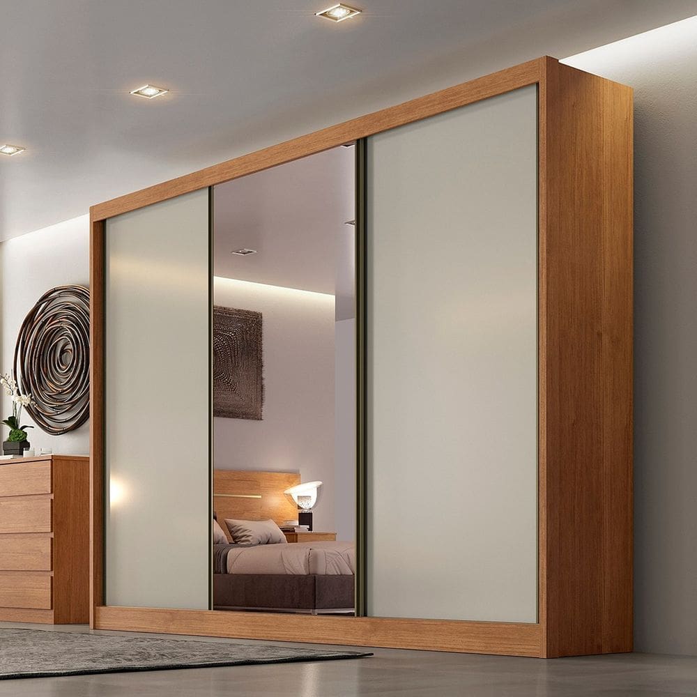 Guarda Roupa Casal Diamond 3 Portas 8 Gavetas Com 1 Porta de Espelho - Móveis Novo Horizonte