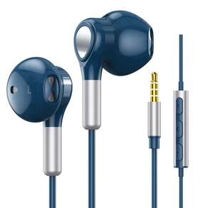 Fones de ouvido com fio Fones de ouvido intra-auriculares com microfone azul