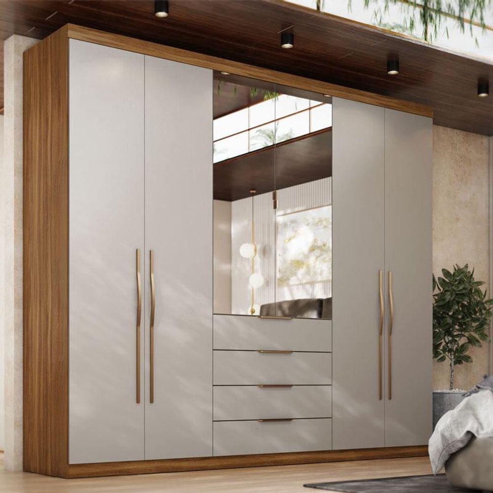 Guarda Roupa Casal Ambiente Giardino 6 Portas Amêndola Nude Prime TX com Espelho - Demóbile
