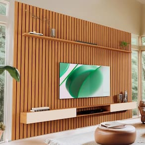 Painel Ripado Com Rack Suspenso TV Até 75 Polegadas 2.2 Nature Off White Veridian Shop JM