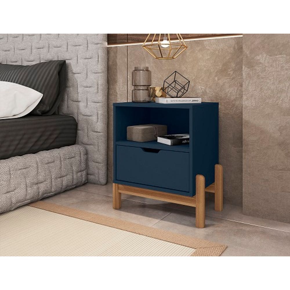 Mesa De Cabeceira Antares Azul Cobalto - Casa D Móveis