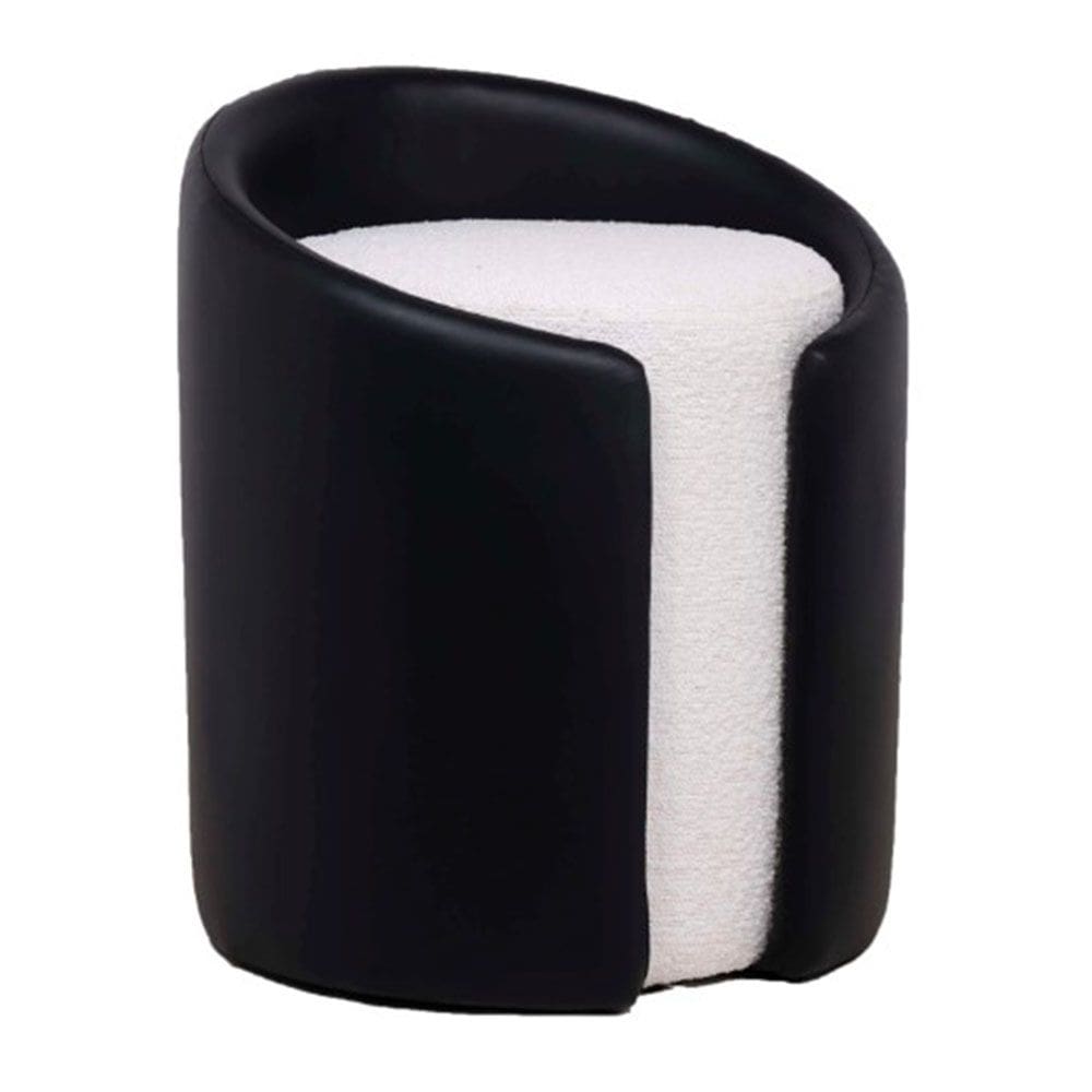 Puff Saturno - PU Preto e Boucle Natural