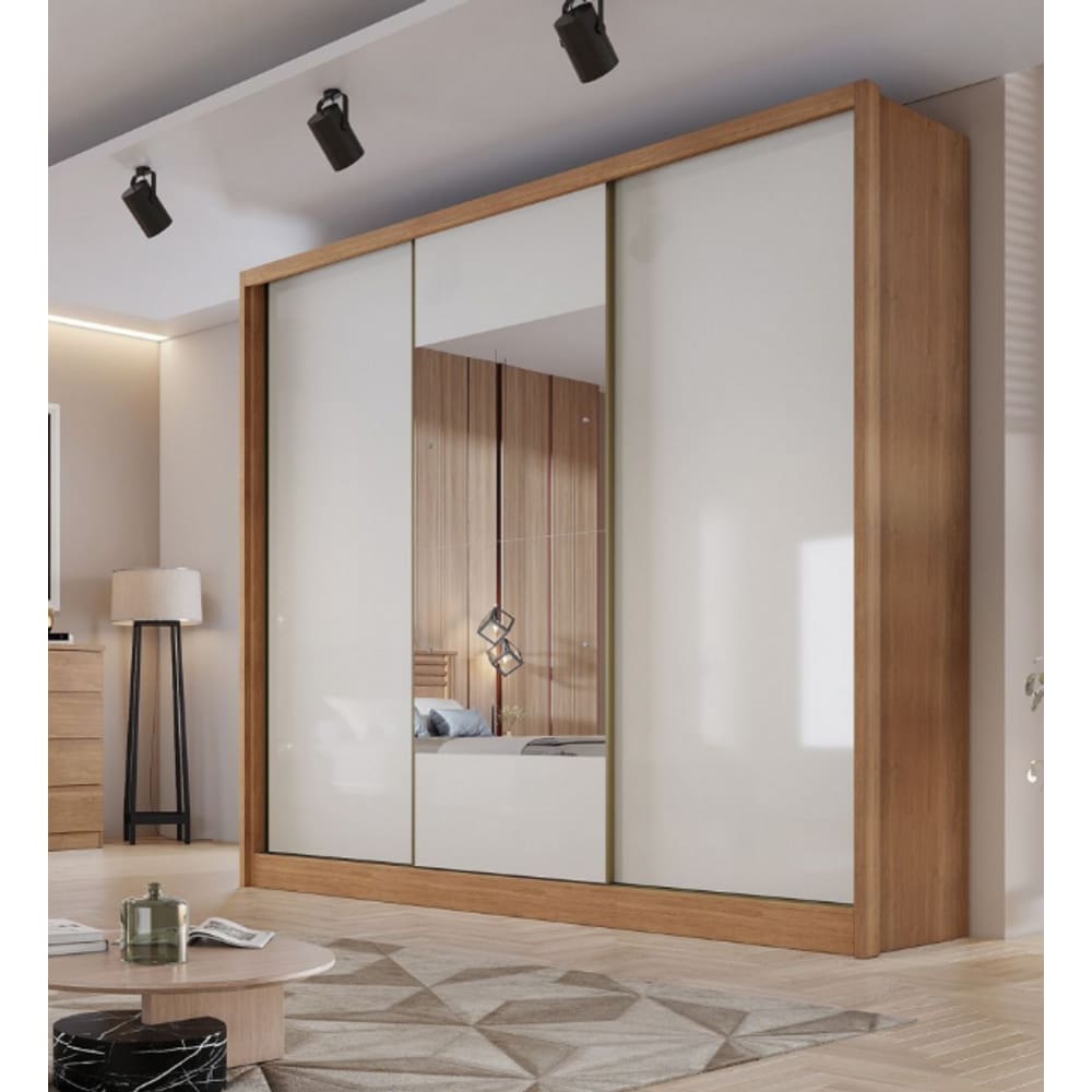 Guarda Roupa Casal 3 Portas 8 Gavetas Com Espelho Arezzo - Móveis Novo Horizonte 