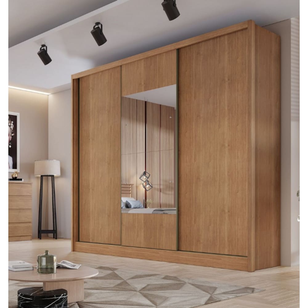Guarda Roupa Casal 3 Portas 8 Gavetas Com Espelho  Arezzo - Móveis Novo Horizonte - Cumaru