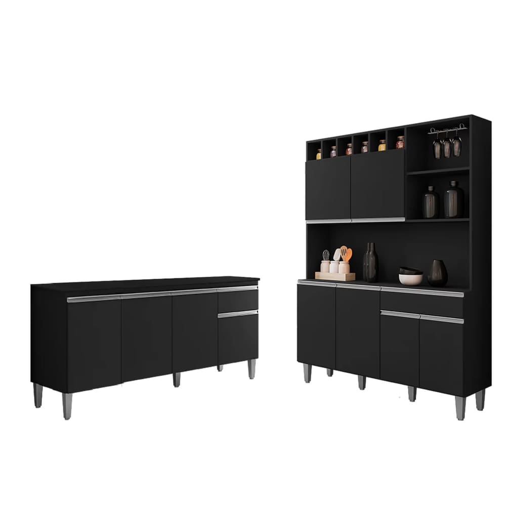 Cozinha Compacta Alice e Balcão Tatiane 120mt Com Tampo Mdp Preto - AJL