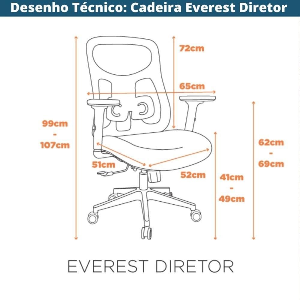 Cadeira Escritório NR-17 Everest Presidente c/ Braços Fratini Encosto Tela Mesh Preta Base Rodízio