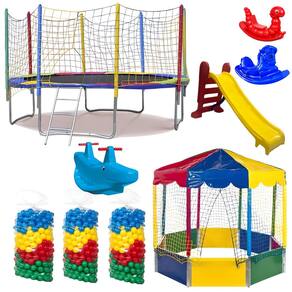 Kit Pula Pula 3,05m + Piscina Oitavada 2m + 1500 Bolinhas + Escorrega Médio + 2 Gangorra 1L + 1 G2