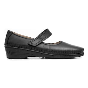 Sapato Sapatilha Feminin Couro Preto Conforto Ortopédico