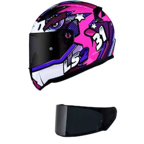 Capacete LS2 FF353 Rapid Khan Branco e Rosa Mais Viseira Fumê
