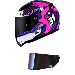 Capacete LS2 FF353 Rapid Khan Branco e Rosa Mais Viseira Camaleão