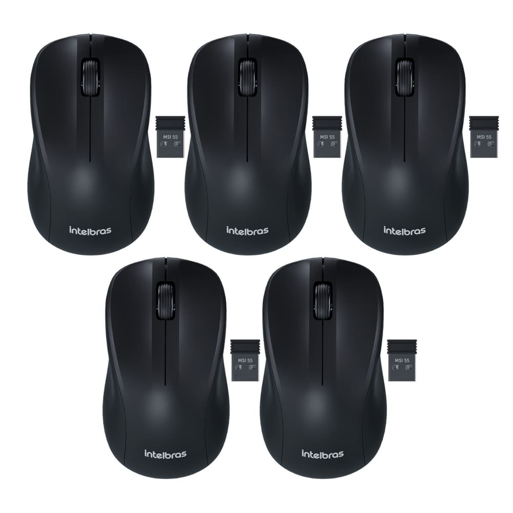 Mouse Sem Fio 1600DPI Intelbras Ambidestro MSI55 Preto - 5 unidades