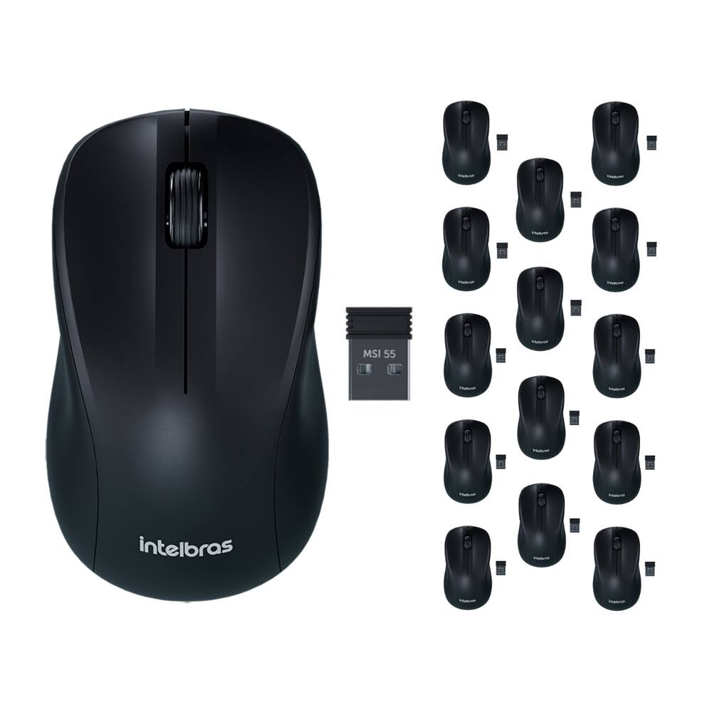 Mouse Sem Fio 1600DPI Intelbras Ambidestro MSI55 Preto - 15 Unidades