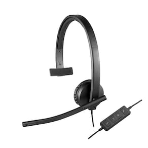 Fone de ouvido com fio Logitech H570e Mono com microfone USB com cancelamento de ruído