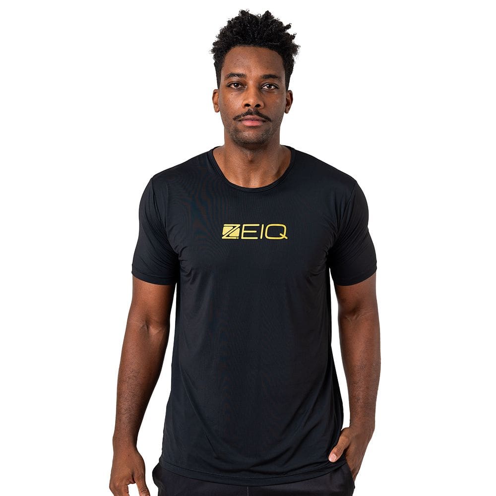 Camiseta Zeiq Esportiva Slim Dry Preta e Dourado