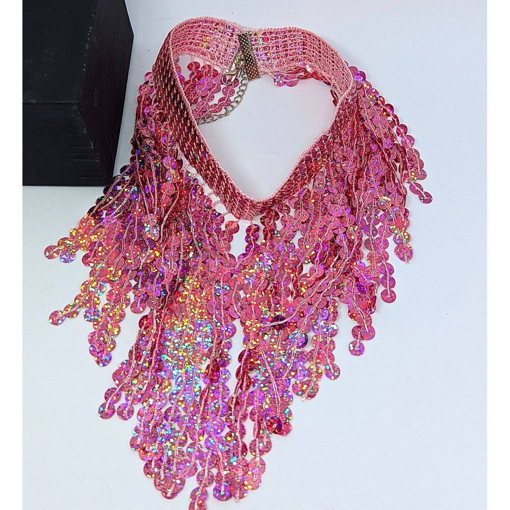 Colar Choker Carnaval Lantejoulas Coloridas Paete Gargantilha carnavalesco Fantasia acessórios Moda Brilho Festa