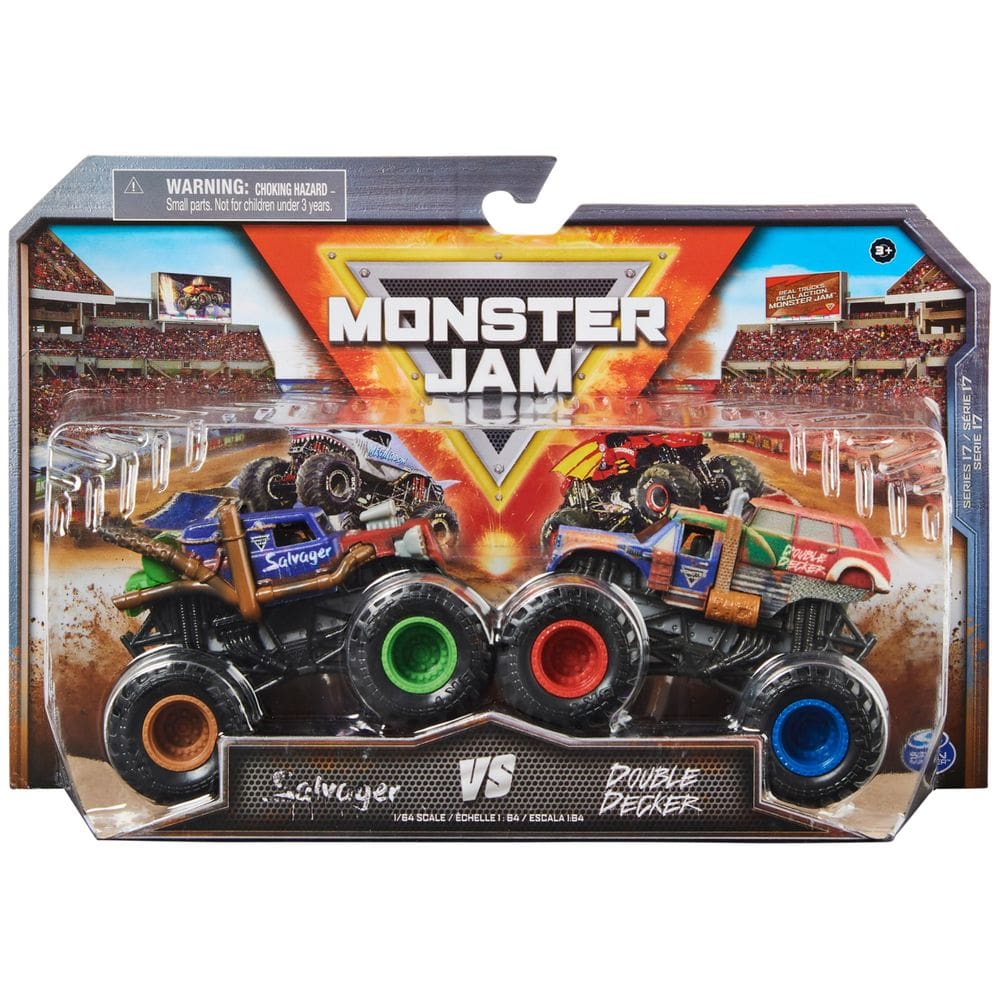 Toy Monster Jam Salvager vs. Double Decker 1:64 para crianças a partir de 3 anos
