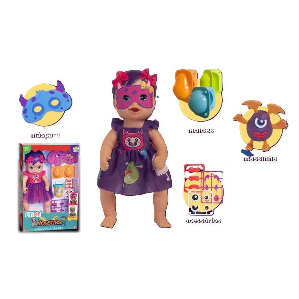 Boneca Pin Pin Monster Menina C/ Massinha e Acessórios Anjo