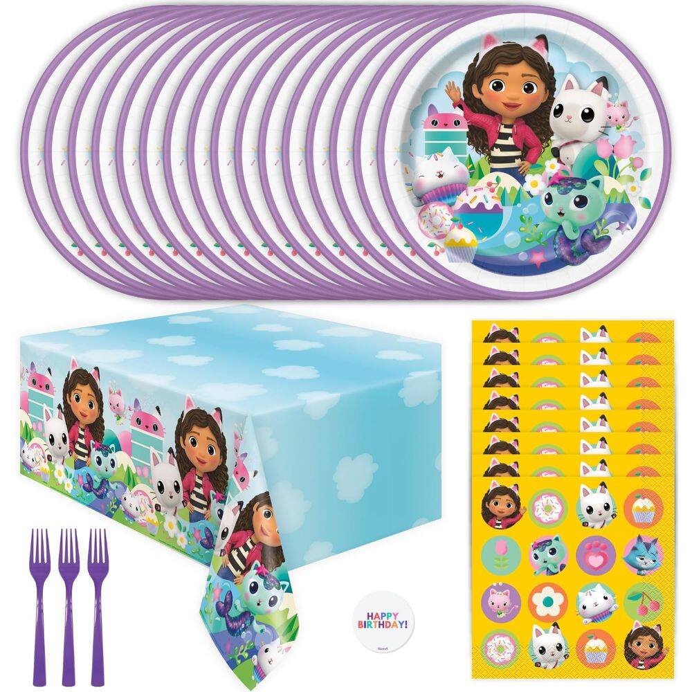 Pacote exclusivo de suprimentos de festa Gabby`s Dollhouse para 16 convidados